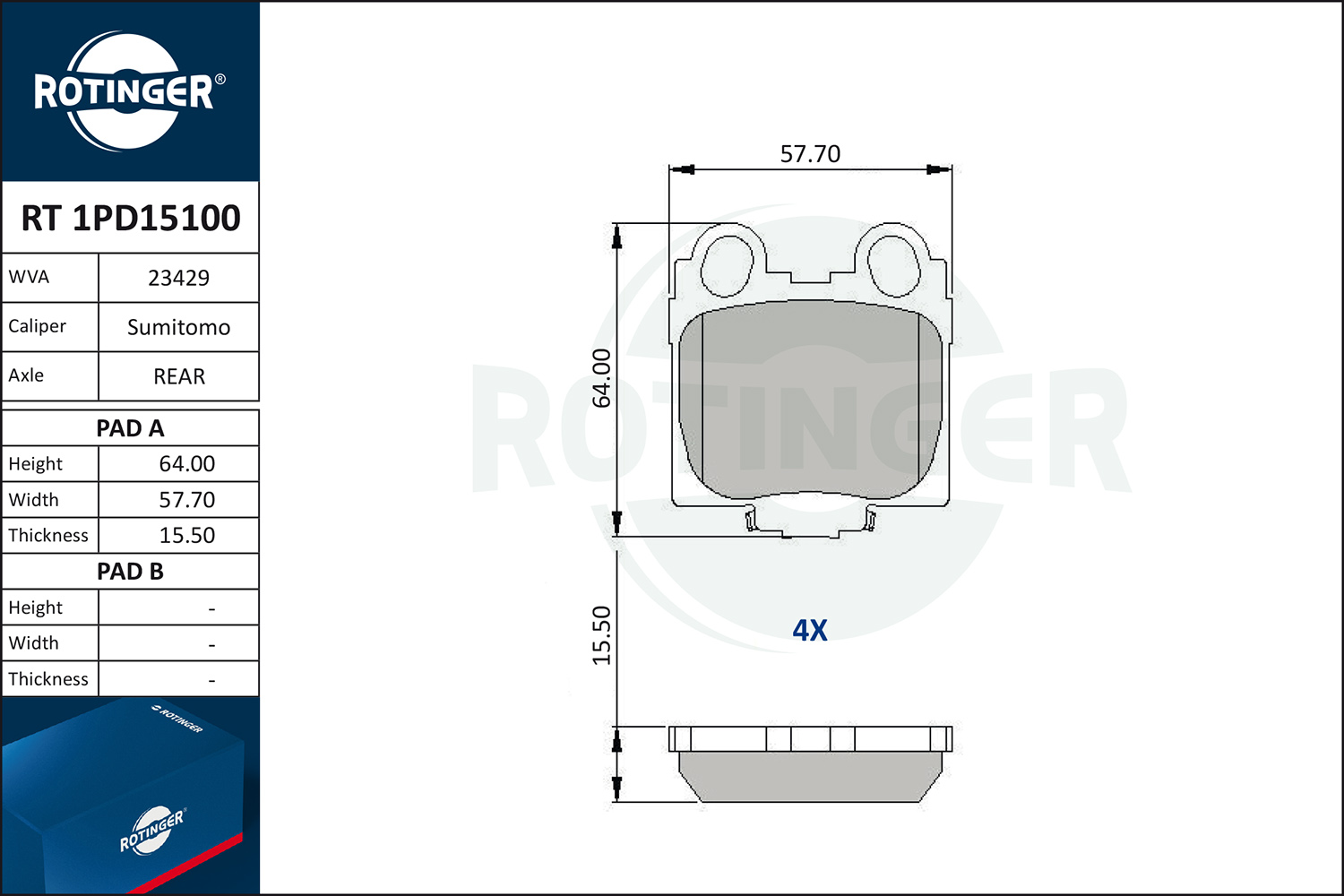 ROTINGER Fékbetét, mind RT1PD15100_ROT